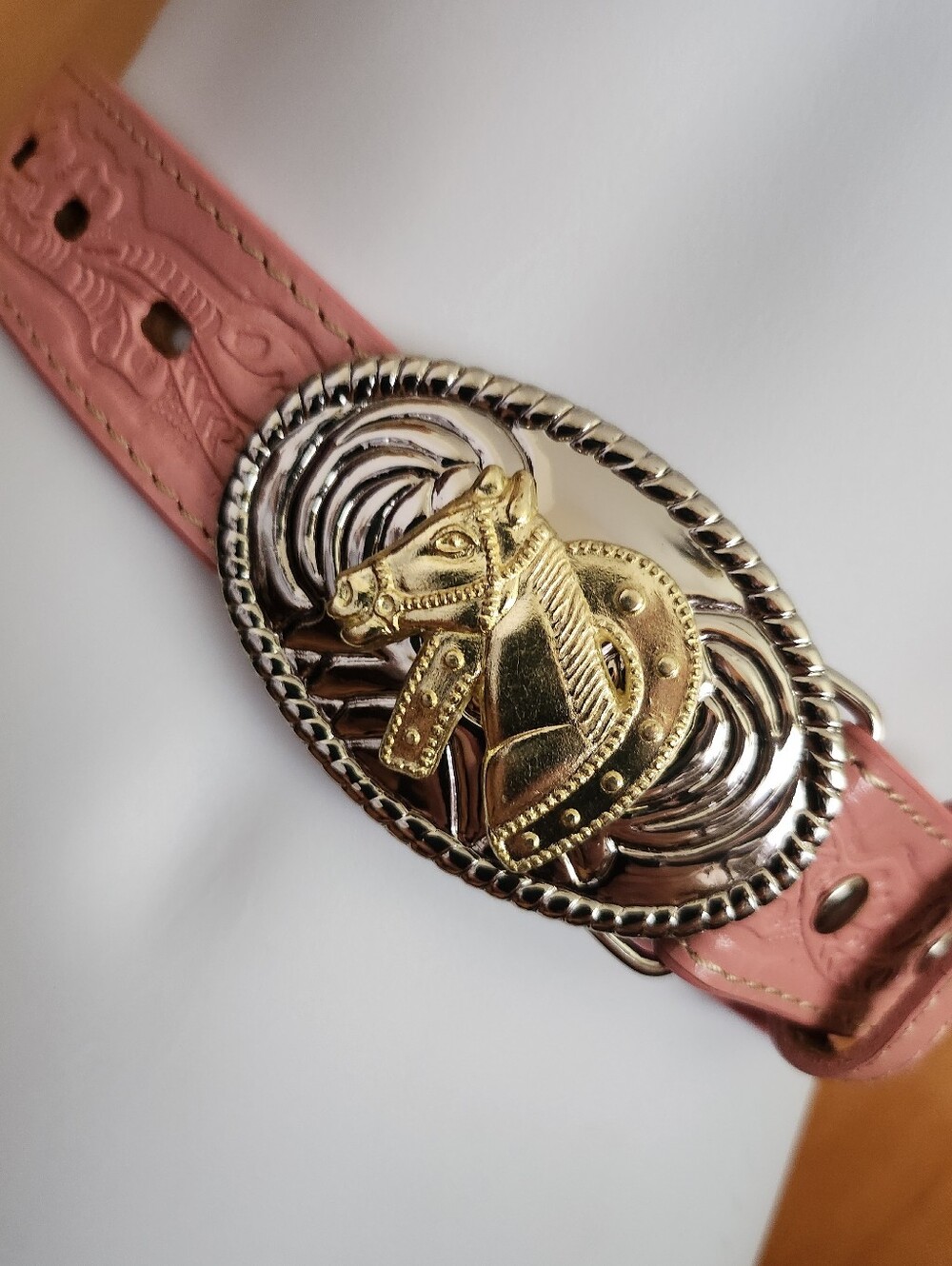Nocona Pink Leather Girls Belt with Gold Horse Head Buckle